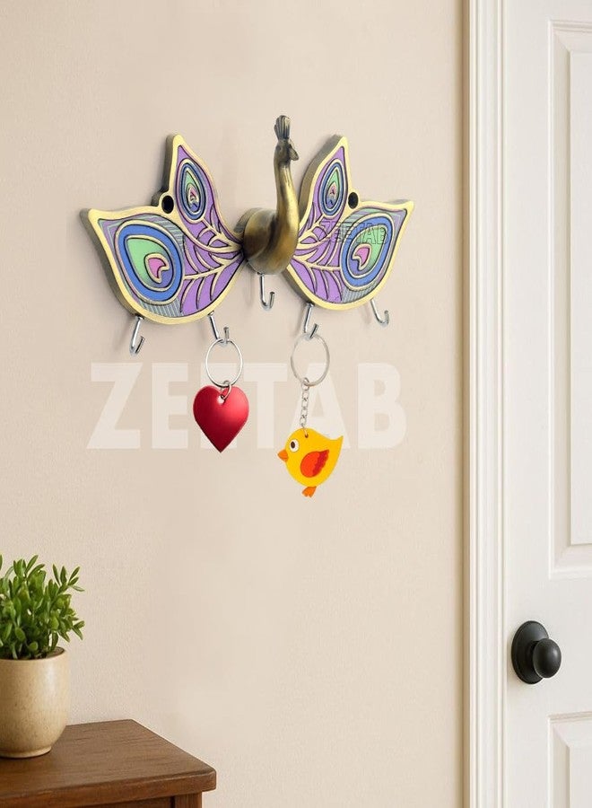 Zeetab 3D Peacock Key Holder, Metal Handicraft Bird Key Hanger Stand, Wall Mount Home Decor Gift (Antique Brass) - Image 4